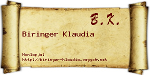 Biringer Klaudia névjegykártya